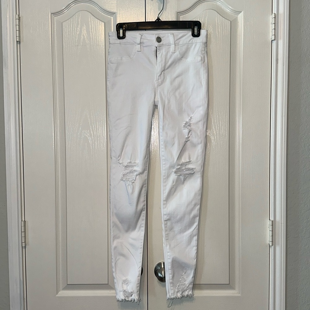 American Eagle Hi Rise Jegging Next Level Stretch X White Distressed Size 2